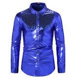 Men's Disco Gold Shiny Shirts for Party Long Sleeve Nightclub Shirt Male MartLion Blue US XXL 