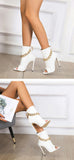 Liyke White Leather Basic Boots Women Ankle Sandals Metal Chain Design Thin Heels Pumps Peep Toe Zip Shoes Mart Lion   