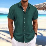 Cross-border men's linen striped jacquard casual loose short-sleeved shirt MartLion Dark green L 