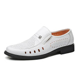 Summer Genuine Leather Shoes Men's Sandals White Flat Soft Leather Brand Footwear MartLion white 9.5 