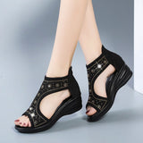 Summer Women Premium Orthopedic Open Toe Sandals Vintage Anti-slip Breathable Leather Casual Female Platform Retro Shoes