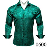 Luxury Silk Shirts Men's Green Paisley Long Sleeved Embroidered Tops Formal Casual Regular Slim Fit Blouses Anti Wrinkle MartLion 0600 S China