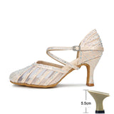 High-grade Latin Dance Shoes for Women Diamond Summer Jazz Modern Indoor Soft Bottom High Heels Girl Sandals MartLion Golden heel 5.5cm 35 