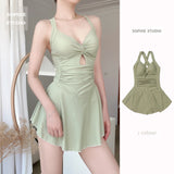 Women Hanging Neck Sweet Cute Swimwear  Beach Wear Swim Suit Beach Dress MartLion Green S 