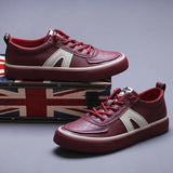 Spring Autumn Red Men's Vulcanize Shoes Leather Casual Non-slip Flat Zapatos De Hombre MartLion   