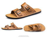 Men's Flat Sandals With Adjustable Genuine Leather Summer Shoes Beach Sport Slippers Non-slip Wear-resistant Mart Lion   