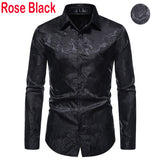 Men's Floral Black Dress Shirts Stylish Long Sleeve Steampunk arty Club Bar Social Shirt Chemise Homme Mart Lion Black rose USA S 