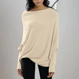 Womens Long  Sleeve Neck Tunic Tops  Fall Baggy Slouchy Pullover Sweaters Off The Shoulder Sweater MartLion Khaki S 
