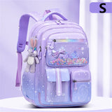 Primary Bow Knot Schoolbag With Rabbit Pendant For Girls Kids Backpack Kawaii Waterproof School bag Nylon MartLion S purple  