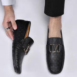 Genuine Leather Casual Shoes Luxurious Crocodile Pattern Men's Loafers Moccasin Toe Cowhide Mart Lion   