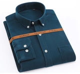 Men's Long-Sleeve Corduroy Shirt Single Patch Pocket Work Casual Standard-fit Button-down Mart Lion   