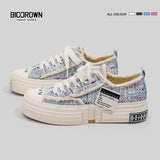 Women Canvas Shoes Multicolor Platform Sneakers Ladies Lace Up Thick Bottom Casual Flat Skateboard MartLion blue 39 