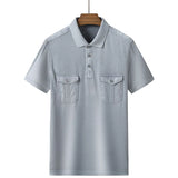 summer big double pocket men's clothes polo shirts short sleeve tops social tee MartLion Gray M 