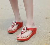 Women Slippers Thong Flip Flop Summer Beach Wedge Shoes Bohemia Ethnic Rhinestone Crystal Mules Slide Sandals MartLion Red 39 