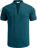 Summer Men's V-neck shirt Short-Sleeved T-shirt Cotton and Linen Led Casual Breathable tops Mart Lion - Mart Lion