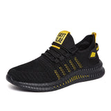 Men's Sneakers Mesh Casual Shoes Lac-up Breathable Lightweight Walking Sneakers Summer Tenis Shoes MartLion Black Yellow 39(25.0cm) 