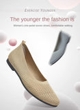 Soft-soled single shoes spring summer solid color pointed toe flat heel casual breathable women's openwork knit MartLion   