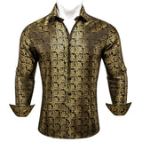 Designer Men's Shirts Silk Gold Embroidered Paisley Flower Long Sleeve Casual Blouses Slim Fit Clothing Lapel Tops Barry Wang MartLion   