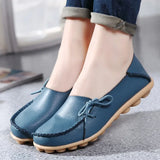 Moccasins Women Flats Autumn Loafers Genuine Leather Shoes Slip On Ballet Bowtie MartLion Sky blue 35 length 22.5cm 