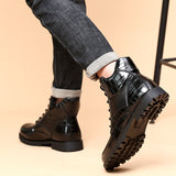 Men's Boots Autumn Spring Leather Round Toe Vintage Crocodile Pattern Shoes Leisure High Top Mart Lion   