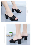 Women Open Toe Slippers Round Toe Solid Color High Thick Heel Slippers Shoes High Heels Wedges Sandals Mart Lion   