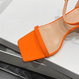 Liyke Square Toe Orange Sandals Thin Low Heel Buckle Strap Rome Summer Gladiator Women Casual Shoes MartLion   