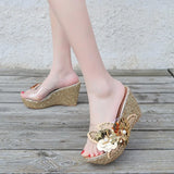 Platform Slippers Wedge Slides Women Summer Shoes Beach Sandals With Heels Pearl Flower MartLion   