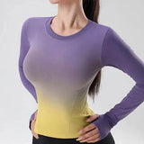 Cloud Hide Solid Yoga Shirt Women Long Sleeve Blouse Girl Sports Gym Top Running MartLion Purple Yellow L 