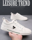 Shoes Men's Genuine Leather Casual Spring Stitch White Flat Skateboard Sneakers Mart Lion   