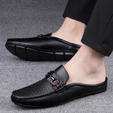 Summer Breathable Shoes Men's Genuine Leather Half Slip on Moccasins Casual Style Luxury Brand Half Loafers MartLion   
