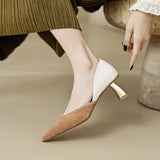 Spring Women Shoes Kid Suede Square Toe Chunky Heel Slip-On Pumps Concise High Heel 6cm MartLion   