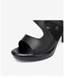 8cm Cutout Mesh Block High Heels Slides Summer Shoes Soft Leather Slippers Platform for Office Work Mom MartLion   