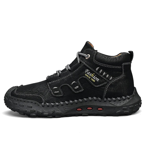 Microfiber Leather Men's Boots Outdoor Sports Non-slip High-top Hiking Shoes Optional Plush Winter MartLion Black(No plush) 38(24.0CM) 