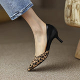 Spring Women Shoes Leopard Print Pointed Toe Chunky Heel Slip-On Pumps Concise High Heel MartLion   