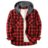 Men's Shirts Classic Plaid Casual Button Down Hooded Long Sleeved Double Pockets Shirt Hoodie Flannel Jacket Tops MartLion   