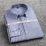  Men's Striped Plaid Oxford Spinning Casual Long Sleeve Shirt Breathable Collar Button Design Slim Dress MartLion - Mart Lion