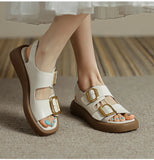 Summer Women Shoes Round Toe Thick Heel Sandals Split Leather Solid Platform Casual Roman MartLion   