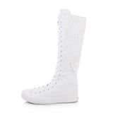 High Barrel Shoes for Women Elevated Canvas Flat Sole Boots Lace Casual Board MartLion white 43 