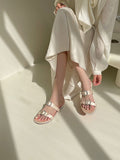 Women Flat Sandals Satin Slippers Ladies Rhinestone Buckle Summer Casual Shoes Soft Sole Bridesmaid Slippers Mart Lion   