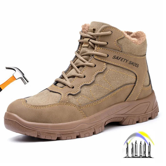  Winter safety shoes warm plush high top work with steel toe cap indestructible safety boots men's work MartLion - Mart Lion