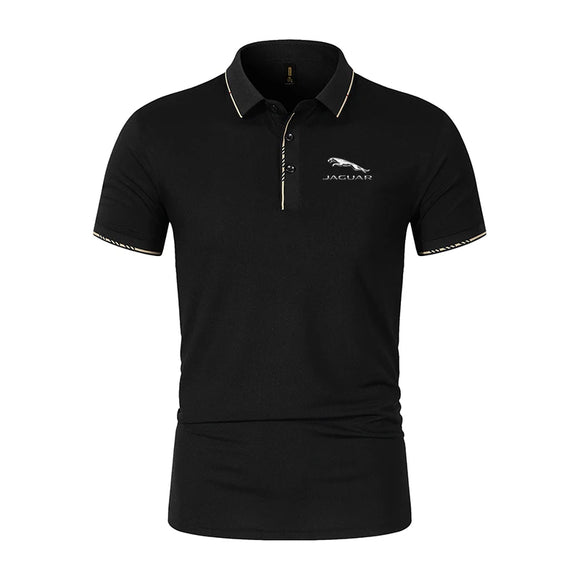 Jaguar printed T-shirt high-end men's knitted polo shirt summer casual breathable short sleeves soft MartLion black 1 4XL 