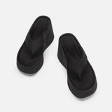 Small height increase thick-soled flip-flops female summer outside wearing pinch-foot leather sponge slippers MartLion   