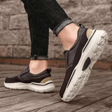 Leather Men's Casual Shoes Brown Black Slip On Sneakers Outdoor Jogging Lightweight Running Sport Mart Lion   