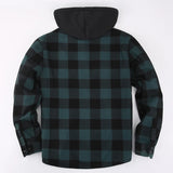 Mens Green Hooded Plaid Winter Shirt Jacket Casual Fleece Lined Warm Shirt Long Sleeve MartLion   