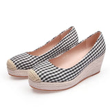 Wedges Heels Shoes Women Spring Summer Cloth Plaid Ladies High Heel 7cm MartLion Black 5.5 