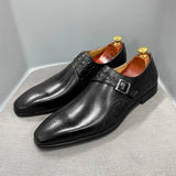 Luxury Men's Monk Strap Wedding Dress Shoes Alligator Print Genuine Calf Leather Handmade Office Formal MartLion Black US 6 