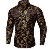 Men's Floral series Shirts Black Gold Luxury Shirt Daily Wearing Casual Long Sleeves Blouse MartLion CY-2040-XZ0014 S 