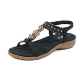 Summer Bohemian Rhinestone Round Head Beach Flat Bottom Women's Sandals MartLion   