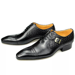 Newest High-end Leather Shoes Dress Oxford Brogue Wedding Party Formal Men's Lace Up Luxury Leather Metal Buckle MartLion   