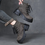 Suede Cow Leather Moccasins Rubber Soled Lofers Women Ankle Boots Chunky Sneaker Shoes MartLion grey 40